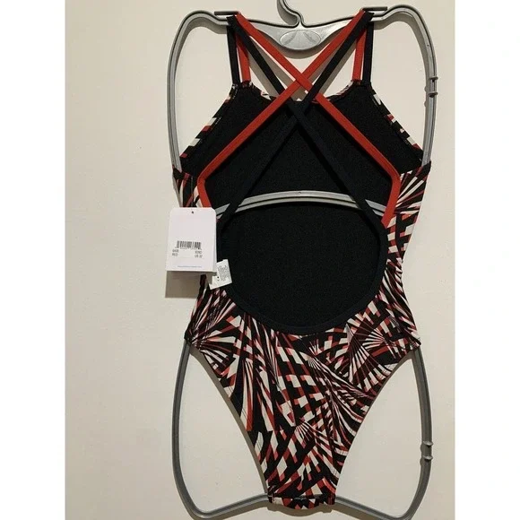 Dolphin Swimsuit Sz 32 Reliance Atomic Red Double X Back One Piece Built In Bra - Picture 5 of 6